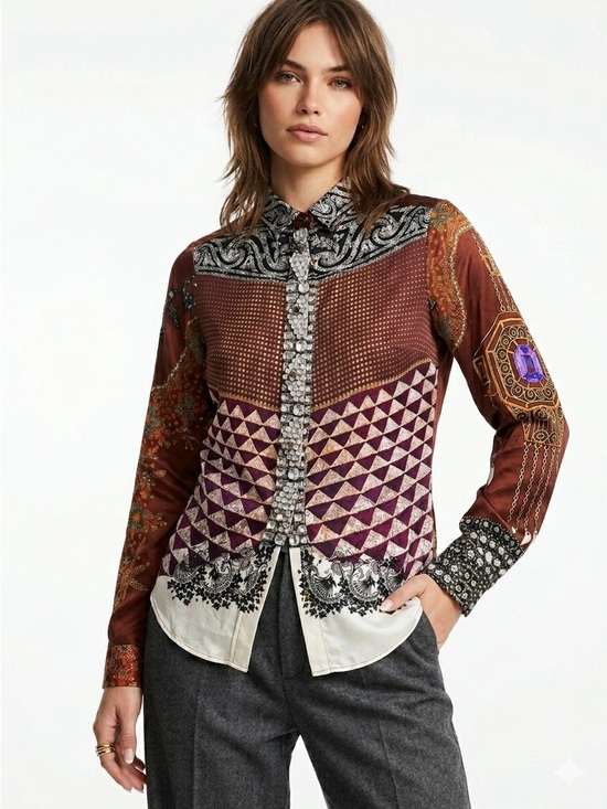 Etro Tops - Etro 100% Silk Colorblock Geometric Paisley Long Sleeve Blouse IT 40 US 4